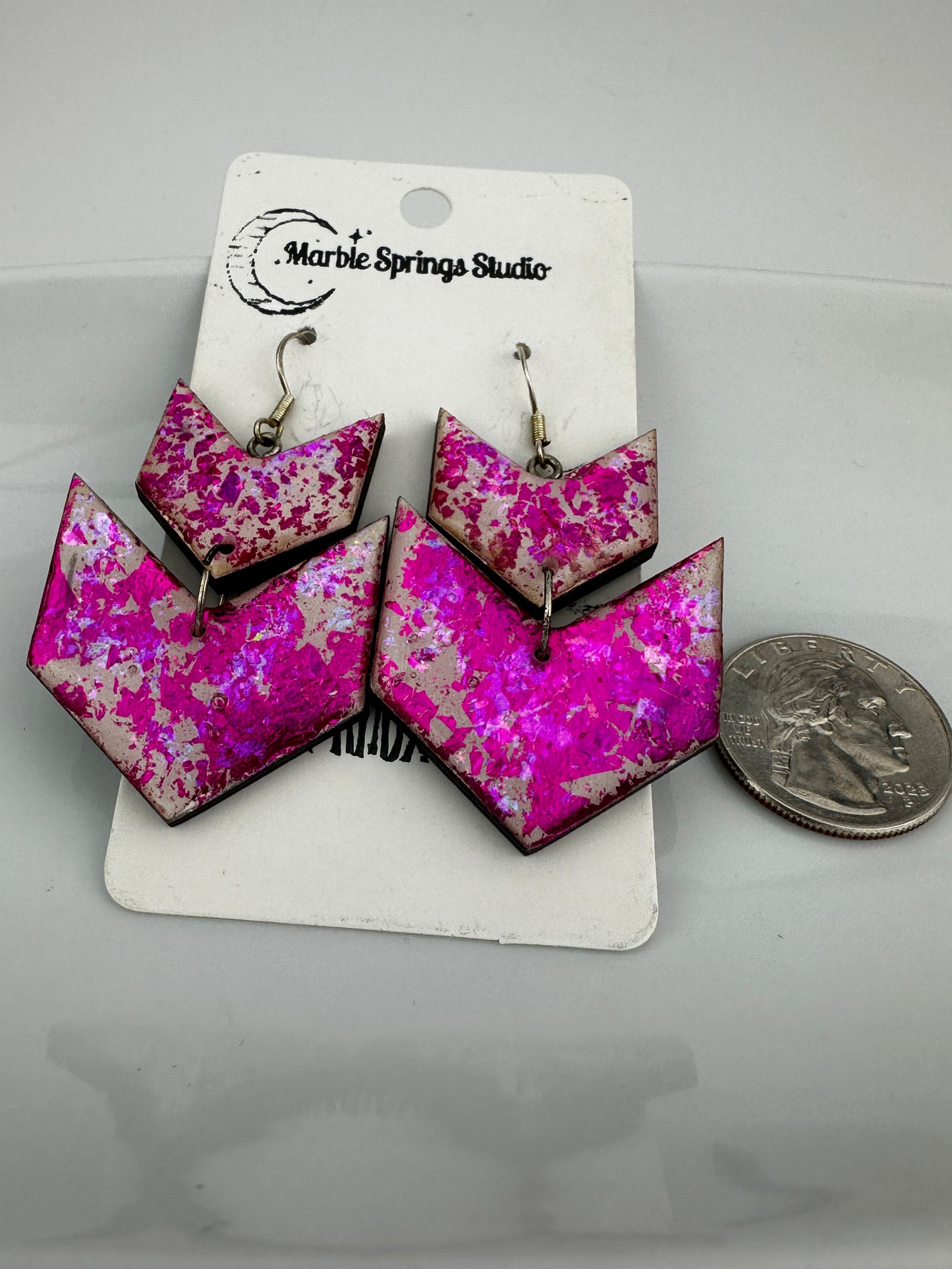 One of a kind birch wood and domed resin dangle earrings.